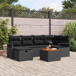 Ensemble de canap&eacute; de jardin avec coussin 7 pcs Noir Poly rotin