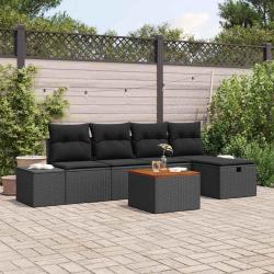 Ensemble de canap&eacute; de jardin avec coussin 6 pcs Noir Poly rotin