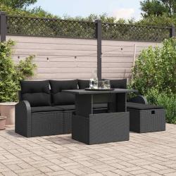 Ensemble de canap&eacute; de jardin avec coussin 6 pcs Noir Poly rotin