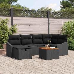 Ensemble de canap&eacute; de jardin avec coussin 7 pcs Noir Poly rotin