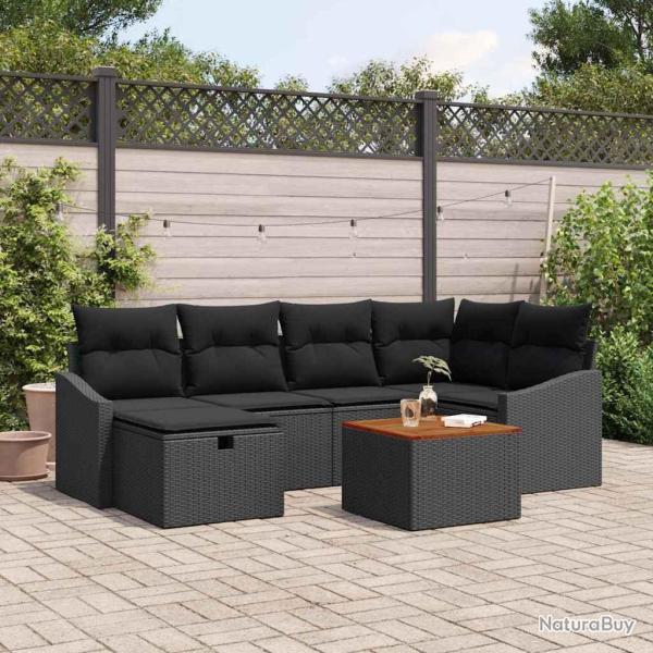 Ensemble de canap� de jardin avec coussin 7 pcs Noir Poly rotin