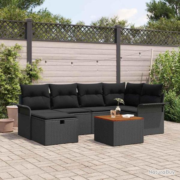 Ensemble de canap� de jardin avec coussin 7 pcs Noir Poly rotin