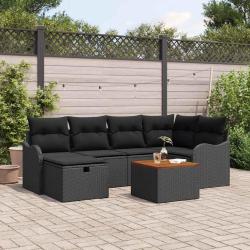 Ensemble de canap&eacute; de jardin avec coussin 7 pcs Noir Poly rotin