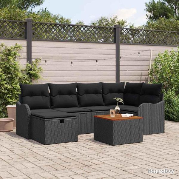 Ensemble de canap� de jardin avec coussin 7 pcs Noir Poly rotin