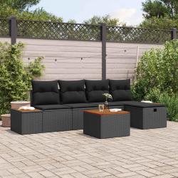 Ensemble de canap&eacute; de jardin 6 pcs Noir Poly rotin