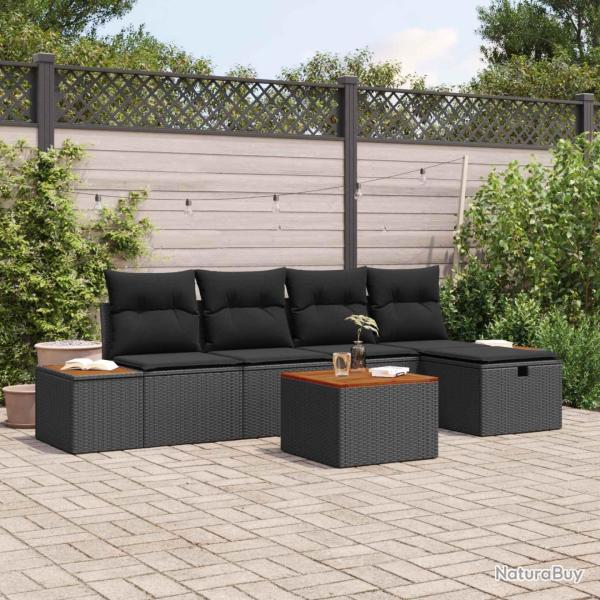 Ensemble de canap� de jardin 6 pcs Noir Poly rotin