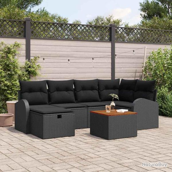 Ensemble de canap� de jardin avec coussin 7 pcs Noir Poly rotin