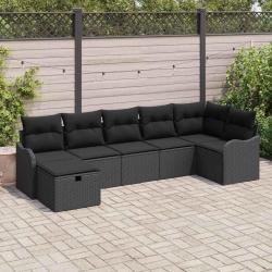 Ensemble de canap&eacute; de jardin avec coussin 7 pcs Noir Poly rotin