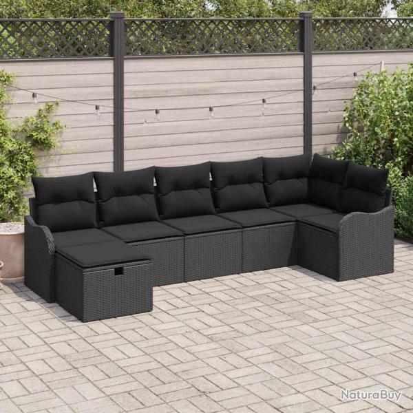 Ensemble de canap� de jardin avec coussin 7 pcs Noir Poly rotin