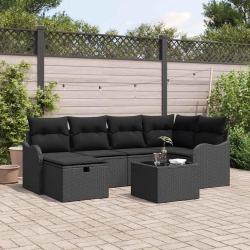 Ensemble de canap&eacute; de jardin avec coussin 7 pcs Noir Poly rotin