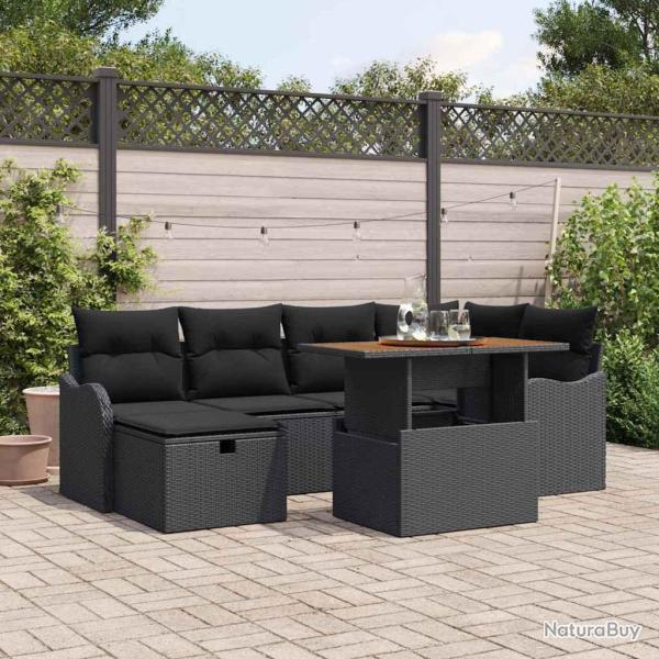 Ensemble de canap� de jardin 7 pcs Noir polyrotin
