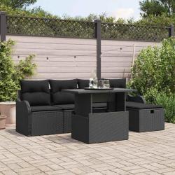Ensemble de canap&eacute; de jardin avec coussin 6 pcs Noir Poly rotin