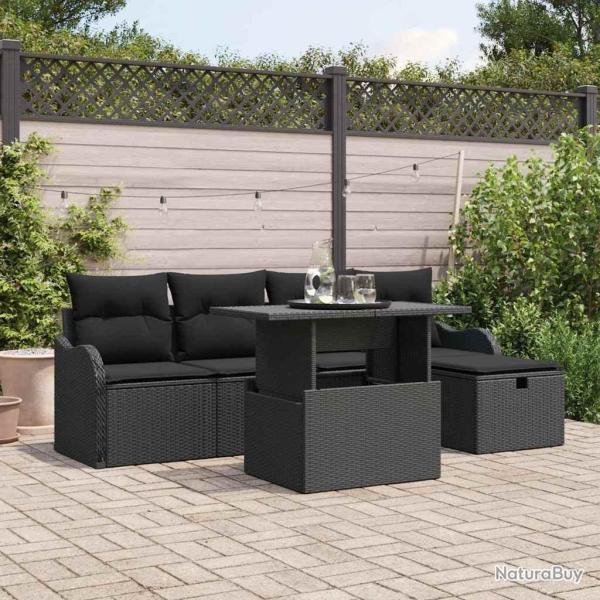 Ensemble de canap� de jardin avec coussin 6 pcs Noir Poly rotin