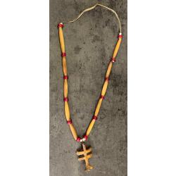Magnifique collier indien des plaines  trappeur compos&eacute; d une croix en corne perles traite anciennes