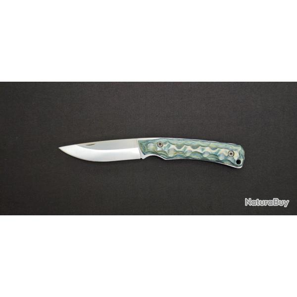 Wildsteer TROLL Couteau Pliant - Pakawood bleu Toxifi� - Lame Bross�e Sandvik - �tui Cuir - R�f. OTR