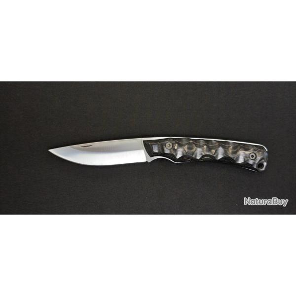 Wildsteer TROLL Couteau Pliant - Pakawood Noir Toxifi� - Lame Bross�e Sandvik - �tui Cuir - R�f. OTR