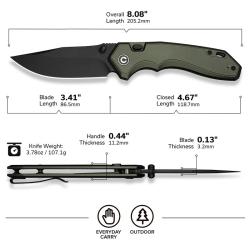 Couteau Pliant Civivi Brova Lame Acier CPM S35VN Manche Aluminium Vert Top Liner Lock CE250933