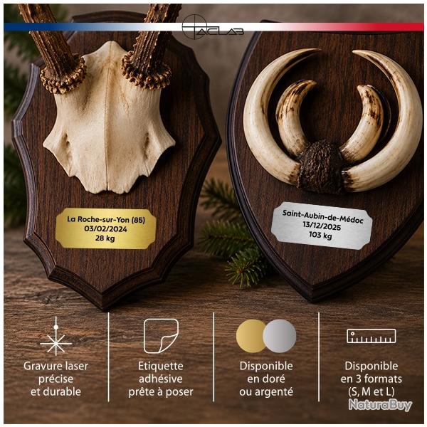 �tiquette personnalis�e pour troph�e de chasse (taille L)