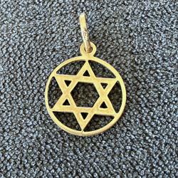 Pendentif &eacute;toile de David en or massif 18 carats - m&eacute;daillon