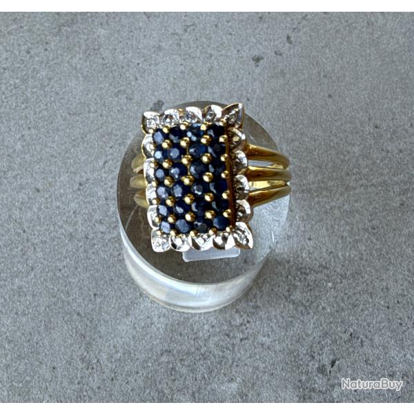 Bague bourgeoise en or massif 18 carats - saphir et diamants - taille 52