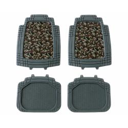 Lot de 4 Tapis de Voiture en Caoutchouc Synth&eacute;tique - R&eacute;sistants et Antid&eacute;rapants - Motif Camo Kaki 