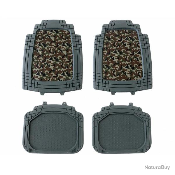 Lot de 4 Tapis de Voiture en Caoutchouc Synth�tique - R�sistants et Antid�rapants - Motif Camo Kaki 