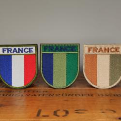 Lot 3 Patchs brod&eacute; drapeau France &eacute;cusson camouflage style militaire airsoft