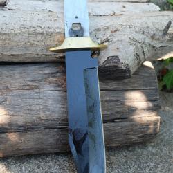 Lame Bowie Clip Point Acier Carbone 1055 Lame A Customiser Le Manche Garde Laiton Couteau de Chasse