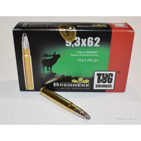 boite de 20 cartouches, Brenneke , cal 9,3x62, ogive TUG 293 grains