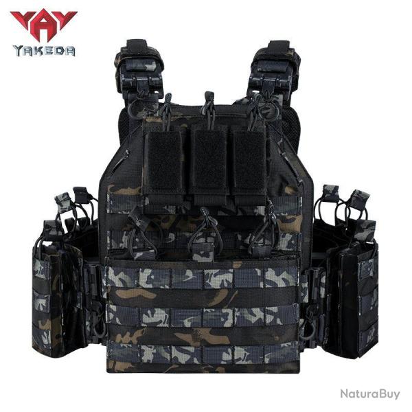 Gilet Tactique Noir Yakeda Taille Unique Avec Velcro Pectoraux Et Dorsaux