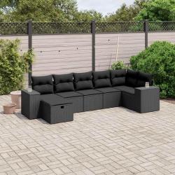 Salon de jardin 7 pcs avec coussins noir r&eacute;sine tress&eacute;e