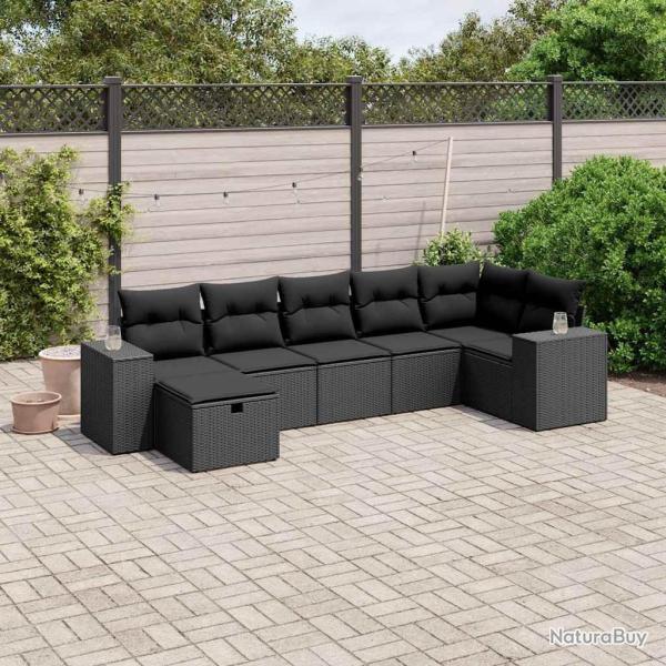 Salon de jardin 7 pcs avec coussins noir r�sine tress�e