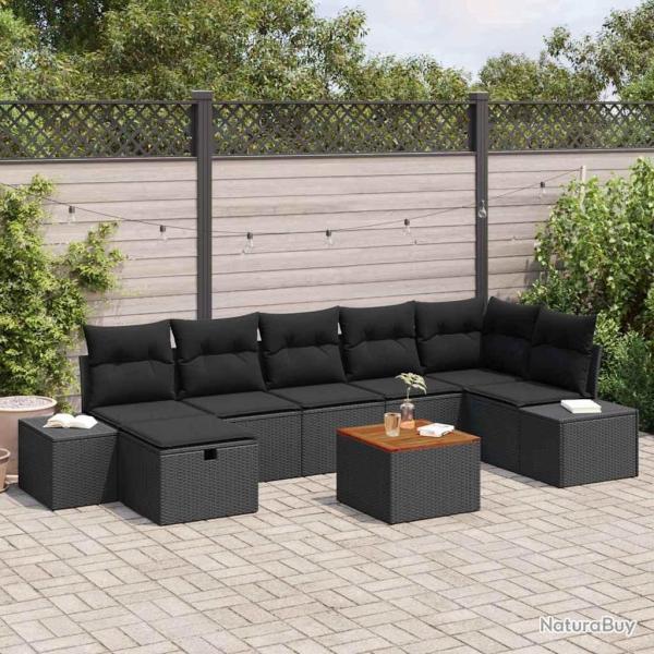 Ensemble de canap� de jardin avec coussin 8 pcs Noir polyrotin