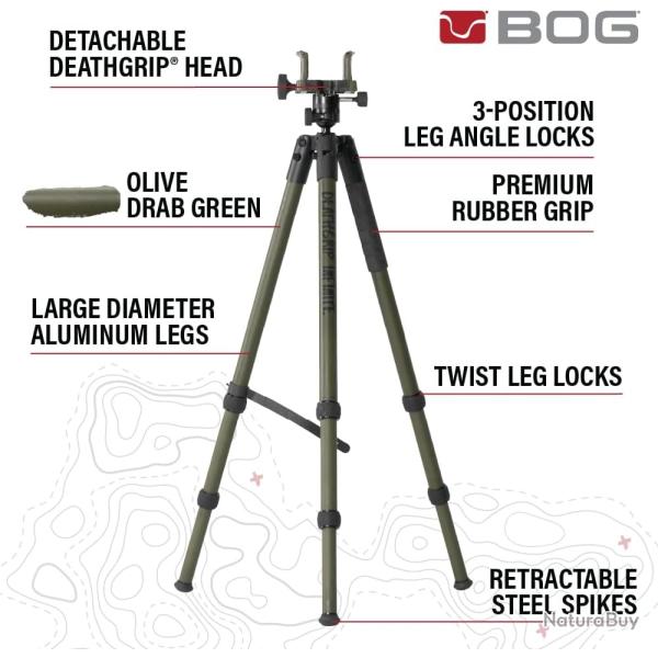 TREPIED FIBRE DE CARBONE BOG DEATHGRIP INFINITE aluminium vert tripod