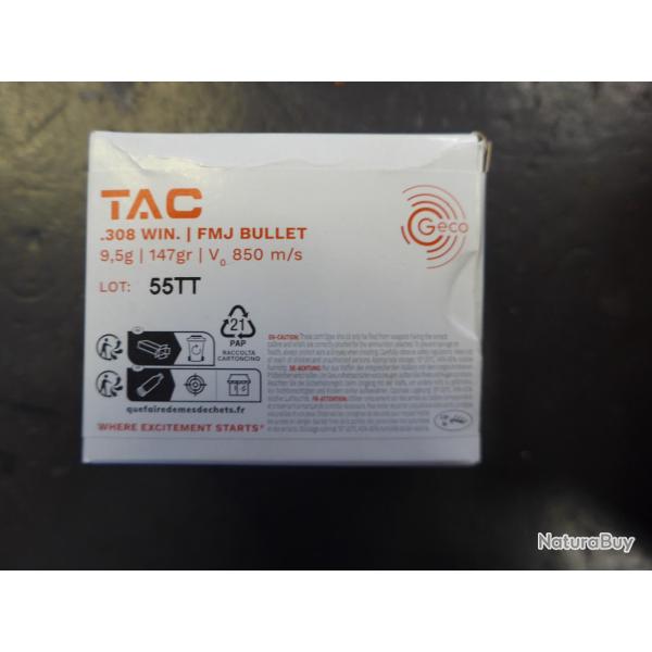 GECO TAC FMJ 308 Winchester, 147 grains, prix d�gressif