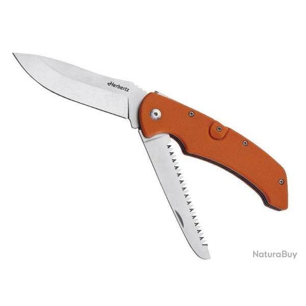 COUTEAU DE CHASSE HERBERTZ 2P G10 ORANGE 12CM INOX