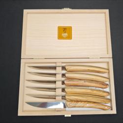 Set de 6 couteaux &agrave; steak Claude Dozorme Le Thiers - Bois d'olivier - X50CrMoV15 - Coffret bois