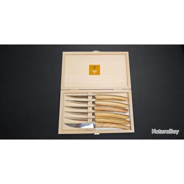 Set de 6 couteaux � steak Claude Dozorme Le Thiers - Bois d'olivier - X50CrMoV15 - Coffret bois