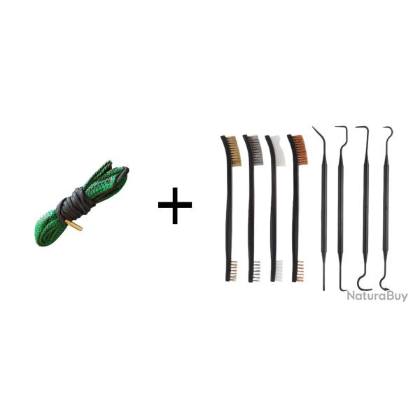Kit Cordon de nettoyage boresnake calibre 22LR + Set de nettoyage 4 brosses + 4 crochets