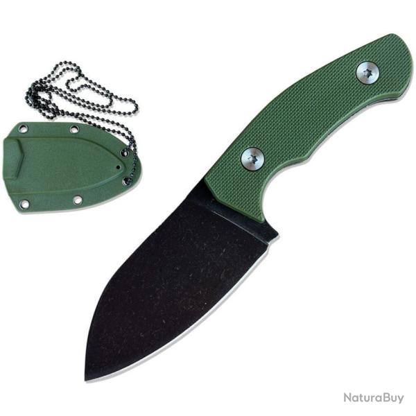 Couteau Fixe ElitEdge Neck Knife Lame Acier 440C Manche ABS Vert Etui Abs EE20707GN