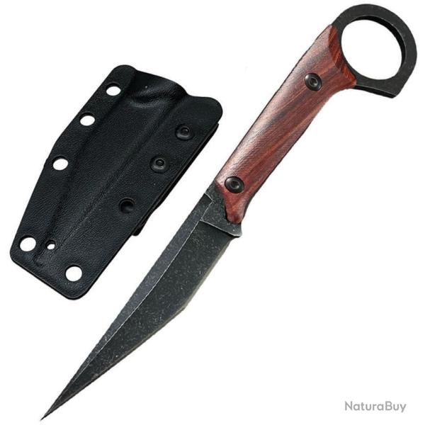 Couteau Fixe ElitEdge Lame Acier 440 Manche Bois Marron Etui Abs EE20691WD