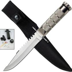 Couteau ElitEdge Survival Lame Acier Inoxydable Manche Alliage M&eacute;tallique Etui Nylon EE20690S