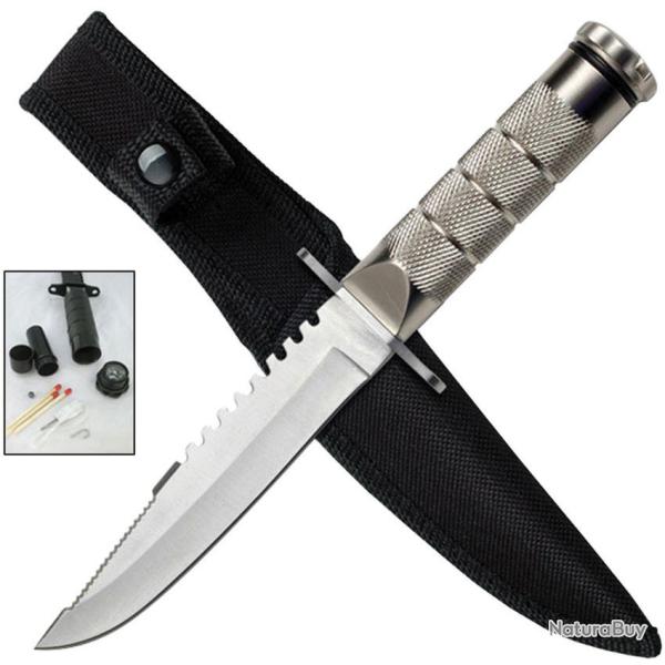 Couteau ElitEdge Survival Lame Acier Inoxydable Manche Alliage M�tallique Etui Nylon EE20690S