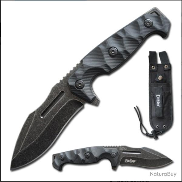 Couteau Fixe ElitEdge Tactical Lame Acier 420C Manche ABS Noir Etui Nylon EE20681BK