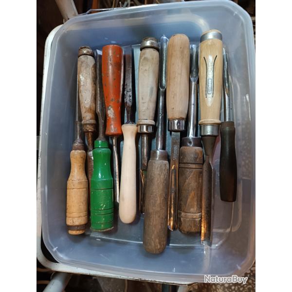 Lot outils anciens a bois  gouge ciseaux lot 2