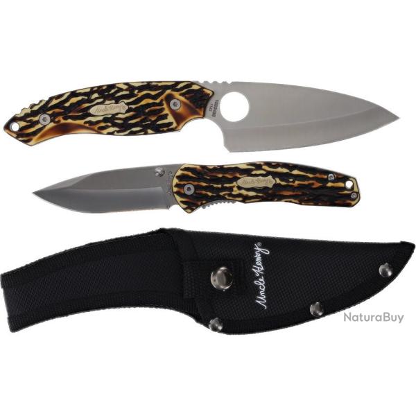 Set Schrade Uncle Henry Fixe et Pliant Manche Staglon Etui Nylon SCHP1200433