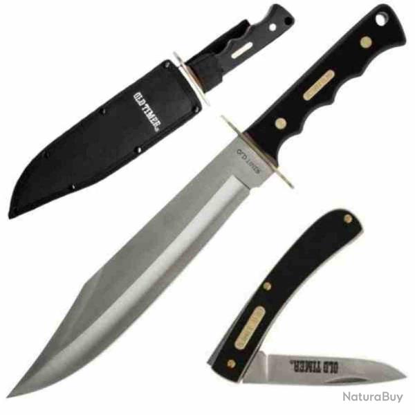 Set Schrade Old Timer Bowie et Pliant Manche Delrin Sawcut Etui Nylon SCHP1188054