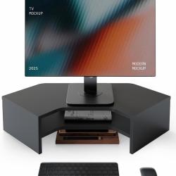 Support Ecran PC en L pour Coin, Pour Ordinateur Moniteur TV, Noir | Charge 25kg, 2 Niveaux, Noir