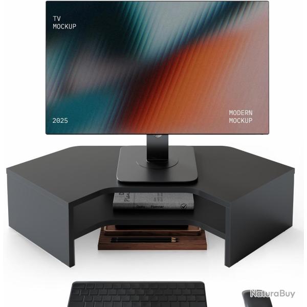 Support Ecran PC en L pour Coin, Pour Ordinateur Moniteur TV, Noir | Charge 25kg, 2 Niveaux, Noir