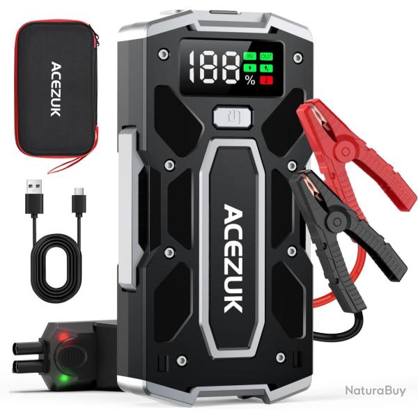 Booster Batterie Voiture 9000A, Portable(Jusqu'� 8L Diesel ou 10L 12V Jump Starter, avec �cran